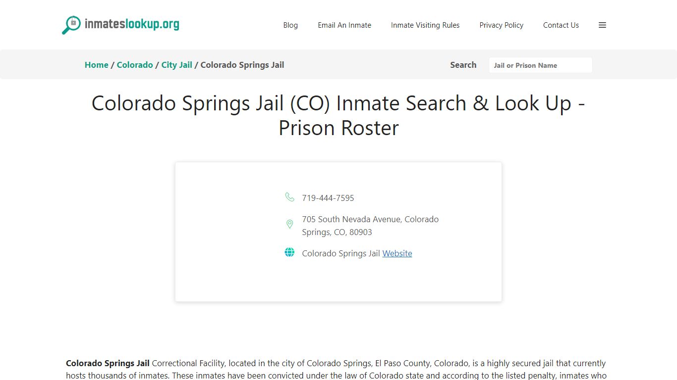 Colorado Springs Jail (CO) Inmate Search & Look Up - Prison Roster