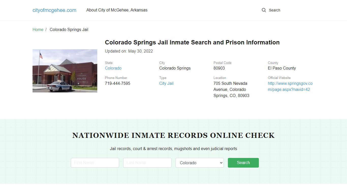 Colorado Springs Jail Inmate Search and Prison Information